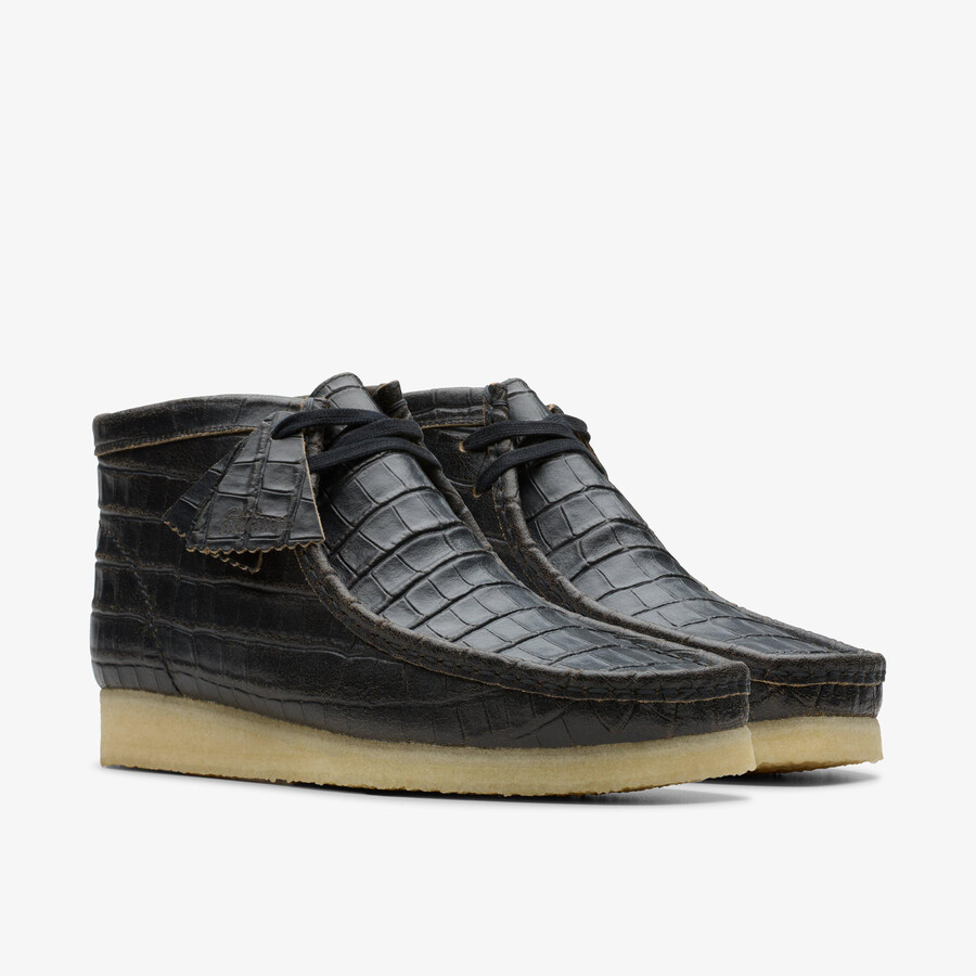 wallabee boot - zwart krokodillenleer