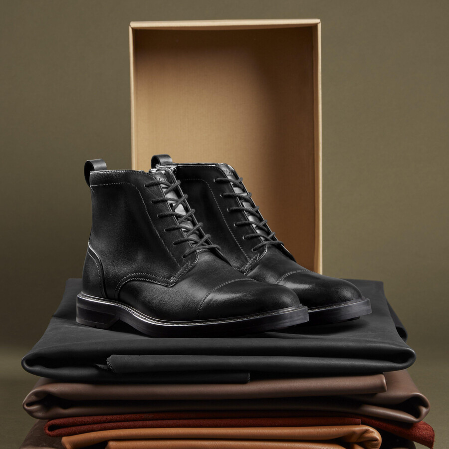 aldwin cap - zwart leer